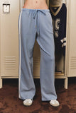 MID RISE THERMAL STRIPE PANTS: DUSTY BLUE / XS