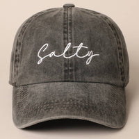 Salty Lettering Embroidery Baseball Cap: WHITE / One Size