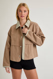 SHACKET WITH GINGHAM CONTRAST DETAILING: CREAM-BROWN GINGHAM / XS