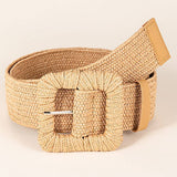 WOVEN SQUARE BUCKLE ELASTIC WAISTBAND_CWABE0438: KHAKI / (OS) 2