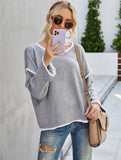 CWOSWL1043_Casual Crew Neck Pullover Long Sleeve Sweater: GREY / (XL) 1