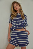 L7789 | Knit Polyester Cotton Spandex Striped Shorts: Navy Cream / S