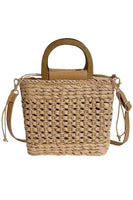 Square Basket Weave Rattan Crossbody Beach Bag: Tan