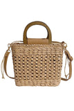 Square Basket Weave Rattan Crossbody Beach Bag: Tan