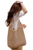 Crochet Woven Rattan Straw Wicker Hobo Bag: Beige