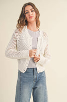 J2844  CROCHET KNITTED BUTTONDOWN CARDIGAN: CREAM / L