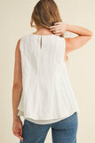 CT9468-Pleated throughout Sleeveless A Line Top: Cream / M