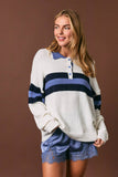 RUGBY KNIT SWEATER TOP: WHITE-DUSTY BLUE / L