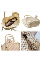 Braided Basket Weave Rattan Crossbody Beach Bag: Beige