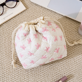Patterned Quilted Drawstring Cosmetic Bag: Cherry