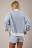 MOCK NECK STRIPE SWEATSHIRTS TOP: SAGE-CREAM STRIPE / XS