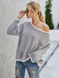 CWOSWL1043_Casual Crew Neck Pullover Long Sleeve Sweater: GREY / (XL) 1