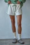 L8598B | Knit Cotton French Terry Wide Leg Shorts: Cream Olive / M