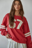 L8598T | Knit Cotton French Terry Crew Neck Pullover: Dusty Red / S