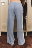 MID RISE THERMAL STRIPE PANTS: DUSTY BLUE / S