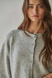 W2486 | Knit Sweater Quarter Sleeve Button Up Cardigan Top: Heather Grey / M
