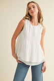CT9468-Pleated throughout Sleeveless A Line Top: Cream / L