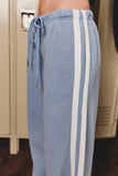 MID RISE THERMAL STRIPE PANTS: DUSTY BLUE / XS