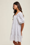 STRIPED PUFF SLEEVE MINI DRESS / WL25-10453: IVORY/BLACK / S