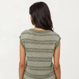 Sleeveless Striped Knit Top with Shoulder Button Detail and Relaxed Fit: Black / Large 12-14