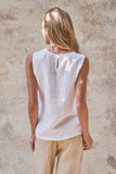Minimalist Keyhole Back Linen Sleeveless Top: WHITE / S-M-L:2-2-2