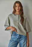W2486 | Knit Sweater Quarter Sleeve Button Up Cardigan Top: Heather Grey / M