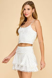 CT9199-Motion Pointelle Polka Dot Lace Trim Tank Top: White / L