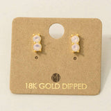 Gold Dipped Double Cz Link Stud Earrings: PK