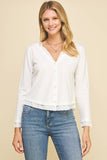 V-NECK BUTTON DOWN WOVEN COMBO TOP - 5831W: HEATHER GREY / SM