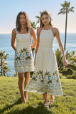 Senara Floral Triny Halter Neck Midi Dress: WHT-GRN-MUL / XS