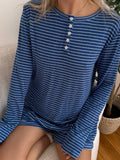 Striped Soft Button Loungewear Long Sleeve Top: XL / Long Sleeve Top