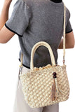 Braided Basket Weave Rattan Crossbody Beach Bag: Beige