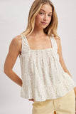 FLORAL RUFFLE TANK TOP / WL25-11870: BLUE COMBO / S