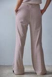 L8945B | Knit Polyester Cotton Striped Flare Pants: Grey Blue / M