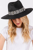 Aztec Tribal Pattern Band Straw Summer Sun Hat: Taupe