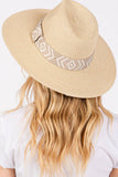 Aztec Tribal Pattern Band Straw Summer Sun Hat: Taupe