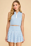 CT9089-Motion Houndstooth Patterned Sleeveless Top: Pink / S