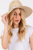 Aztec Tribal Pattern Band Straw Summer Sun Hat: Taupe