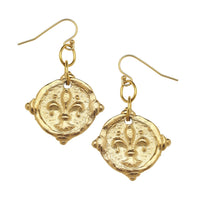 Gold Fleur De Lis Intaglio Earrings