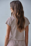 L8945T | Knit Polyester Cotton Striped Short Sleeve Top: Grey Blue / S