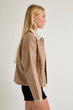 SHACKET WITH GINGHAM CONTRAST DETAILING: CREAM-BROWN GINGHAM / XS