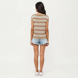 Sleeveless Striped Knit Top with Shoulder Button Detail and Relaxed Fit: Black / Small 4-6