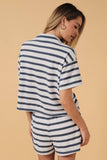 COLLARED NECK SHORT SLEEVE STRIPE BOX TOP: WHITE-DENIM STRIPE / S