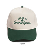 St Patrick's PRONE TO SHENANIGANS Embroidered Two Tone Cap: Green
