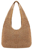 Crochet Woven Rattan Straw Wicker Hobo Bag: Beige