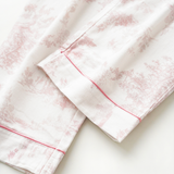 Pink Toile Women Pajamas Set – Summer Cotton Loungewear : L