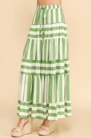 STRIPE TIERED MAXI SKIRT- 4257SE: Black / S