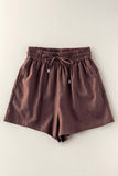 Linen Blend Elastic Waist Drawstring Shorts: White / S-M-L:2-2-2