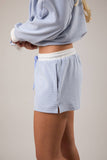 MID RISE STRIPE SHORTS: LT BLUE-CREAM STRIPE / M