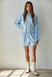 L8797B | Knit Cotton Striped Elastic Waist Shorts: Navy White / M